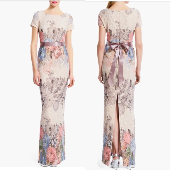 NWT Adrianna Papell Floral Matelassé Column Gown 12 - Picture 4 of 4